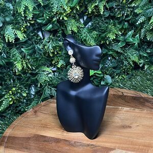 Earrings Women Gold Tone Clear Stone Dangle Drop‎ Formal Statement 2.5 Inch 2127